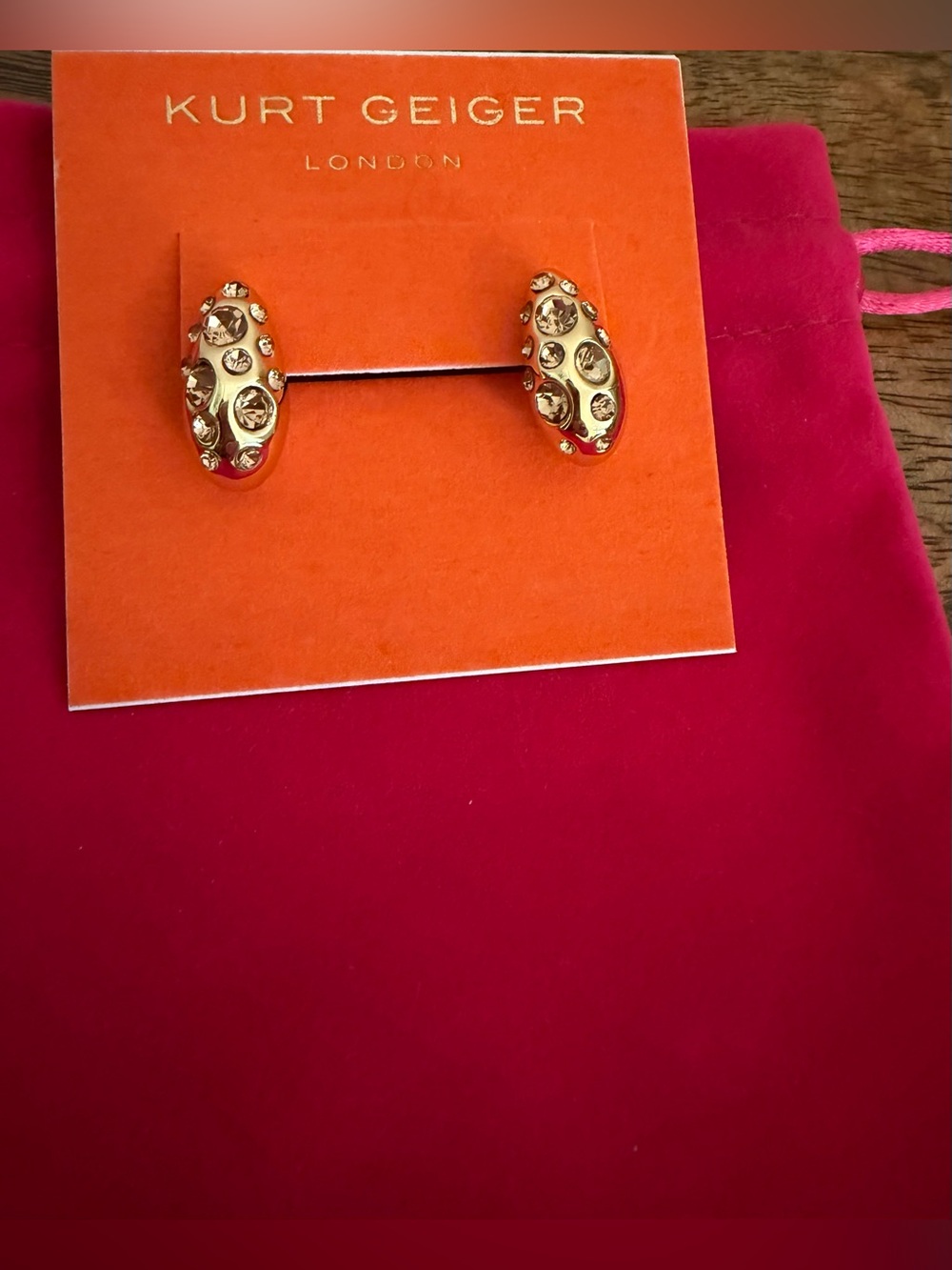 Kurt Geiger Gold-Tone Bombay Pave Cubic Zirconia Hoop Earrings NWT - Picture 2 of 6